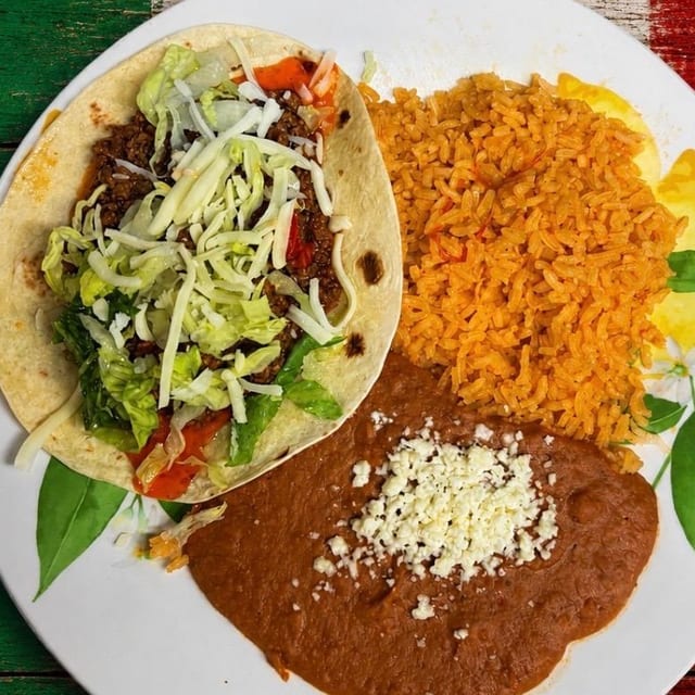 Kids Soft or Hard Taco, Rice, and Beans.